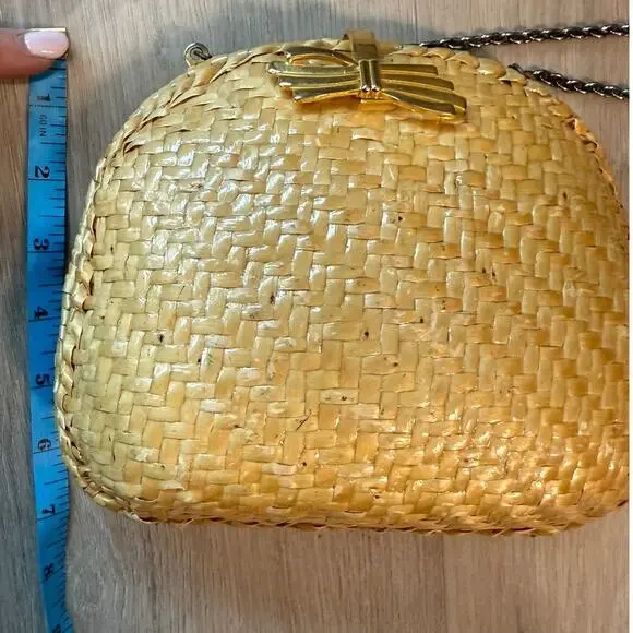 Vintage 1960s Koret Basketweave Natural Gold Handbag Wicker Woven Purse Boho - Picture 14 of 14